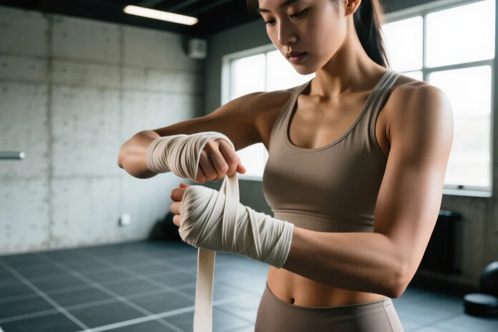 Two women fighters clinching against the cage